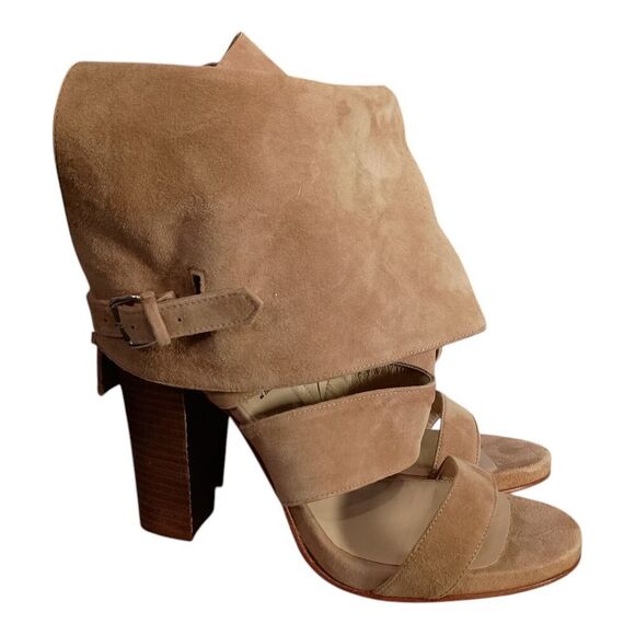 Opening Ceremony Suede Fold Over Sandal Bootie Shoe Tan Beige Women's 8 - 8.5 - Picture 2 of 11